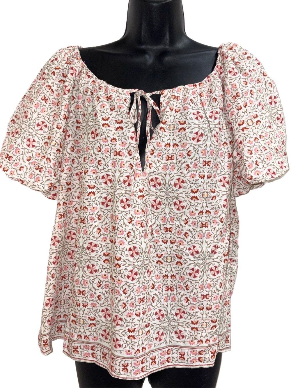 Max Studio Women's Floral Tie-Front Peasant Top - ⭐️NWT⭐️
